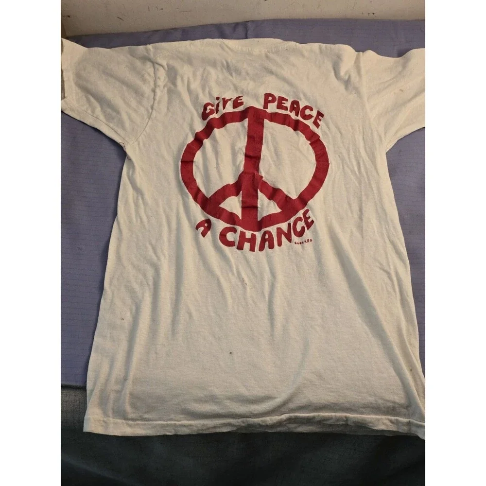 Vintage 90s John Lennon T-Shirt Graphic Give Peace A Chance USA Made Fruit Loom - Picture 13 of 16